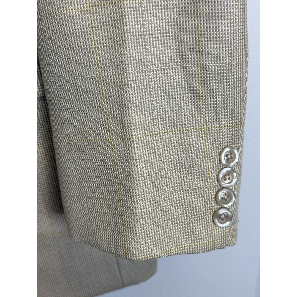 Boss Blazer Mens 44R Beige Windowpane Sport Coat Made In USA‎ One Button